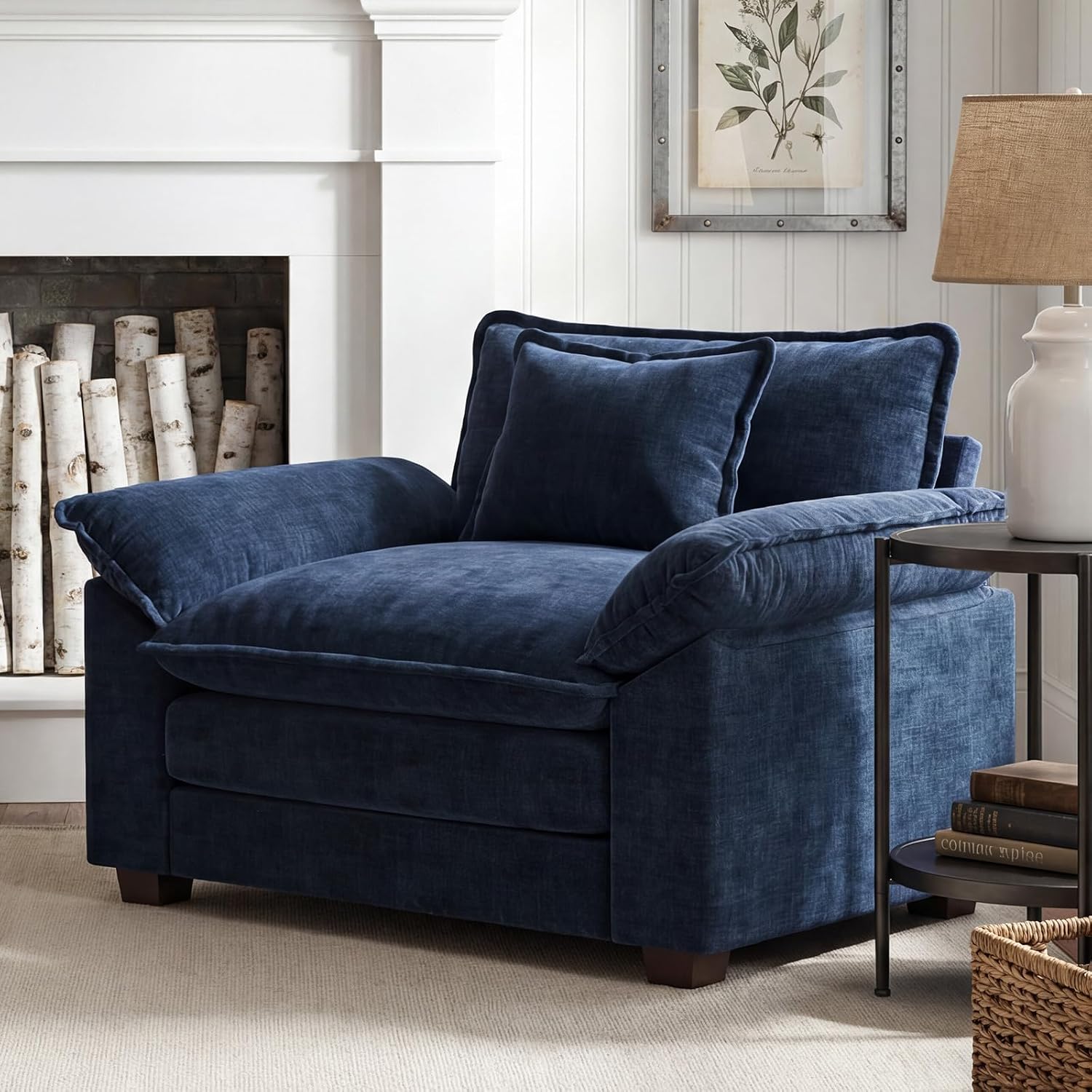 HUSFU 49.5'' W Oversized Accent Chair, Chenille Cloud Sofa Chair with Deep Seat and Extra Wide Armrests, Comfy Reading Armchair for Bedroom, Living Room, Blue