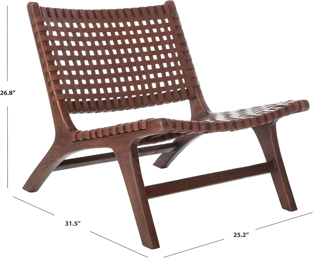SAFAVIEH Home Collection – Luna Brown & Cognac Leather Woven Accent Chair, Solid Wood Frame, Contemporary Lounge Chair, Fully Assembled (ACH1002B)