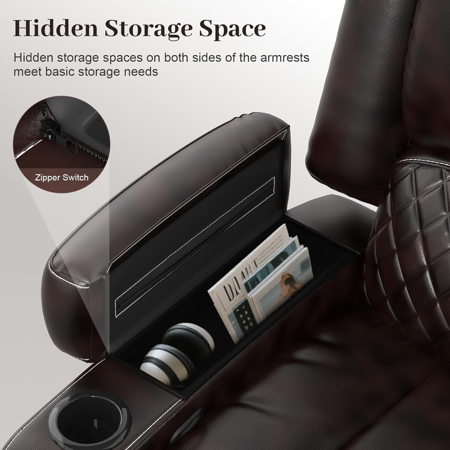 Yolsali Home Theater Seating Reclining Sectional Sofa, 5 Seats Soft Leather Recliner Corner Sectional Couch, Recliner Couch with USB Charging, Thickened Padding, Sturdy Frame, Brown