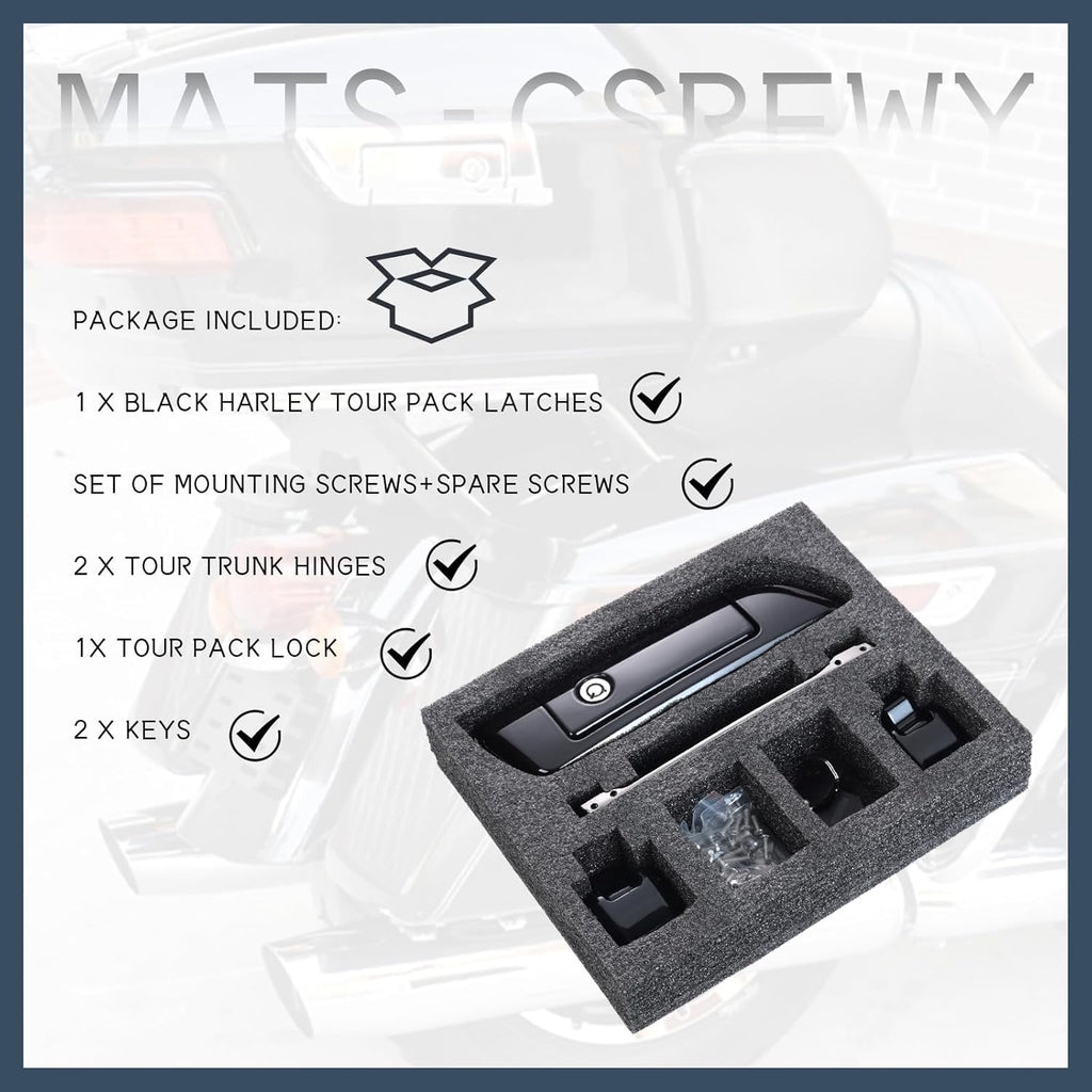 Tour Pack Latches & Hinges Kit Vivid Black for Harley Touring - Upgraded Locking Mechanism, Easy Install - Fits for Road King, Street Glide, Electra Glide 2014-2026