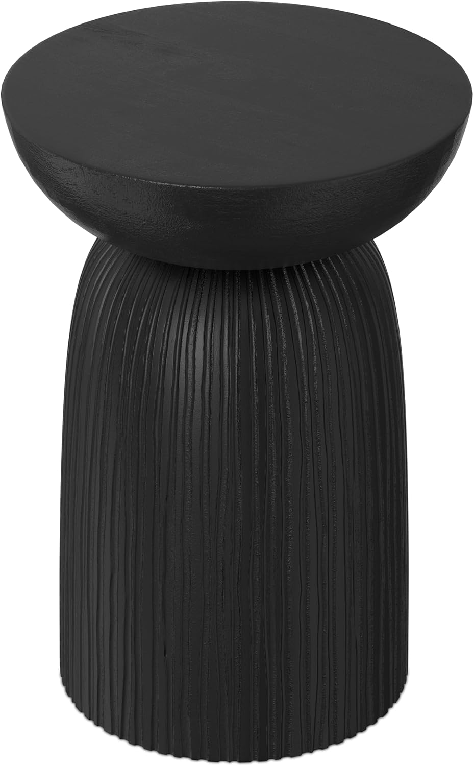 SIMPLIHOME Boyd End Table - 13 inch Wide Solid Mango Wood Round Accent Table with Line Texture in Black, Contemporary Small Nightstand or Lamp Stand for Living Room, Bedroom, or Office, Assembled