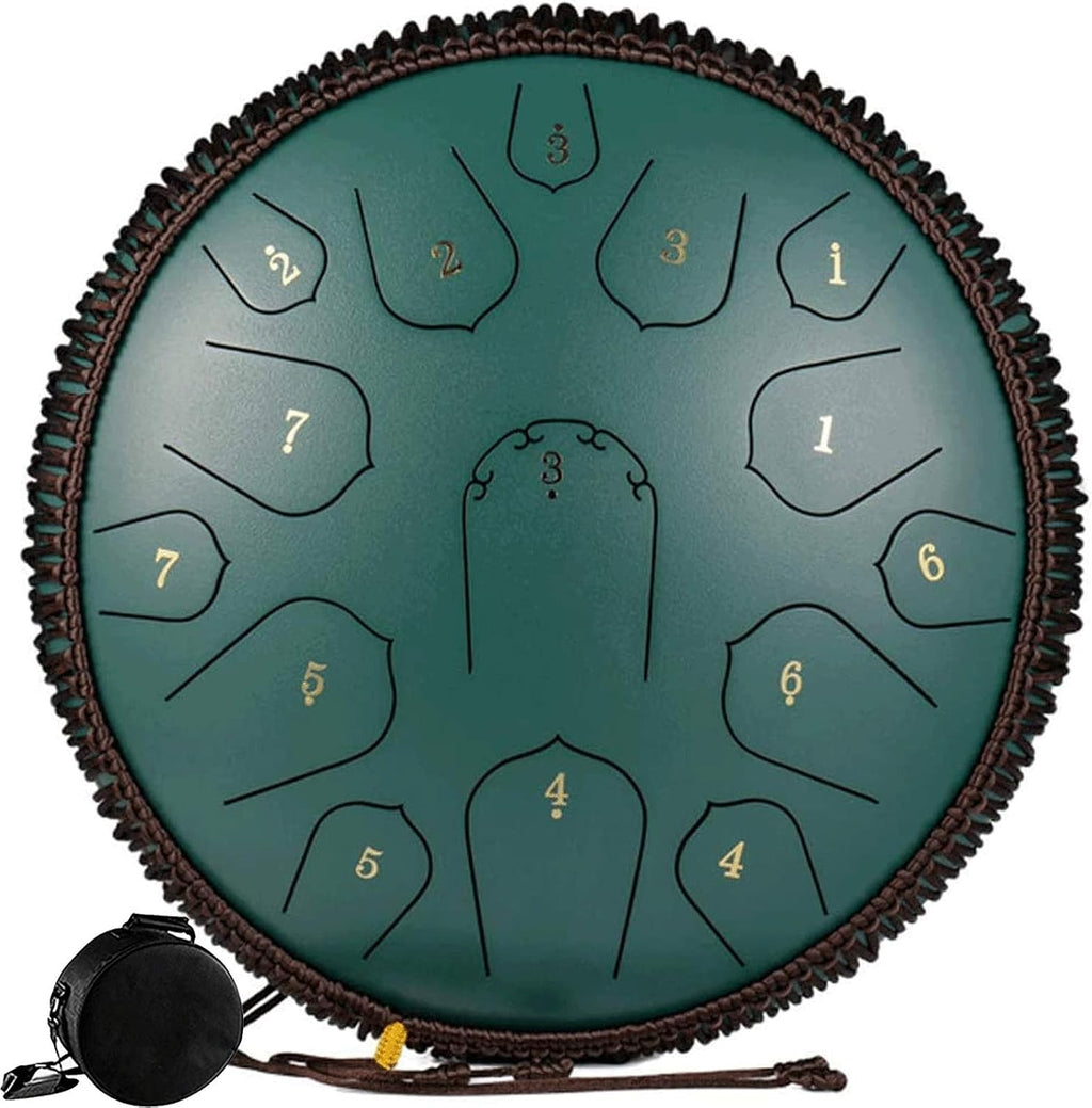 Steel Tongue Drum Lotus Handpan Drum 14-inch 15 Notes, Percussion Steel Drum Instrument with Travel Bag, Mallets, Note Sticker, for Meditation, Yoga