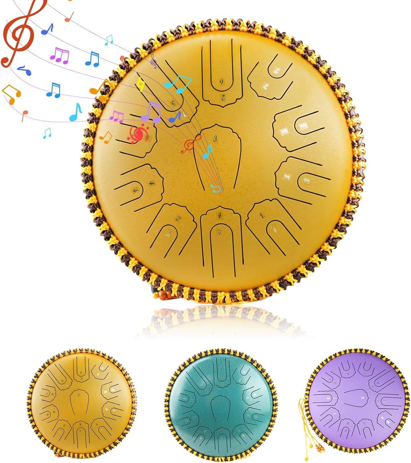 Generic Steel Tongue Drum 15 Inch 21 Notes - C Major Handpan Drum with Drum Mallets for Meditation Yoga Beginners Majors Family Friends Handpan Drum（Gold）