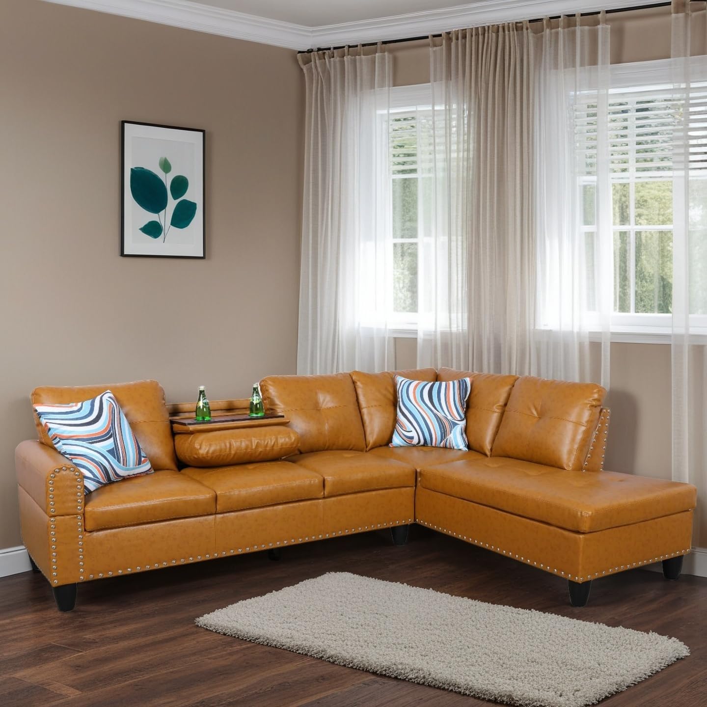 L-Shaped Sectional Sofa, Modern Sectional Couches Home Sofas for Living Room with Movable Chaise, Modular Living Room Sets Furniture for Apartment Bedroom & Office, Ginger