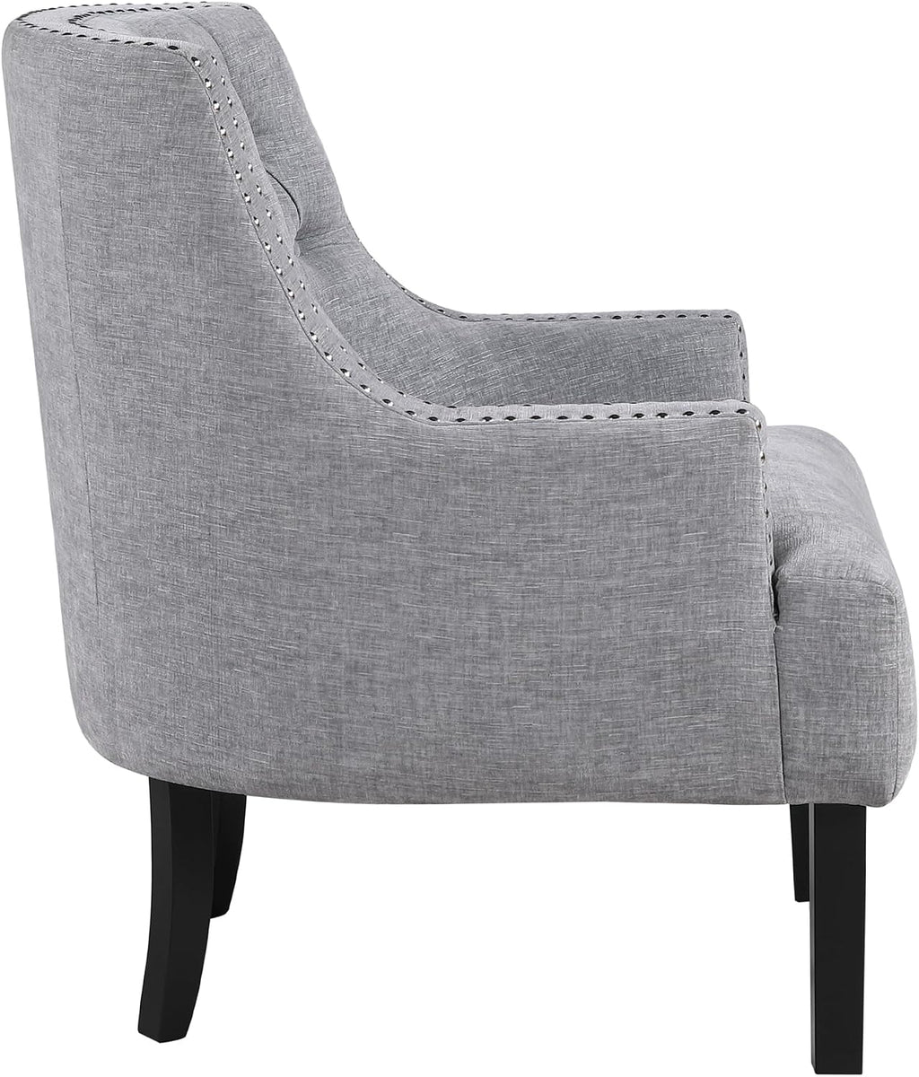 Lexicon Accent Chair Reading Chair Comfy Chair for Bedroom, Upholstered Armchair with Solid Wood Frame, Tufted Cushion Nail Head Trim, Single Sofa Chair for Living Room, Office, Grey Chenille