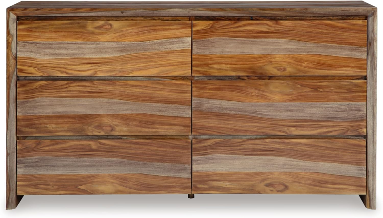 Signature Design by Ashley Dressonni Farmhouse 6-Drawer Dresser with Beveled Edge and Felt Lining, Light Brown