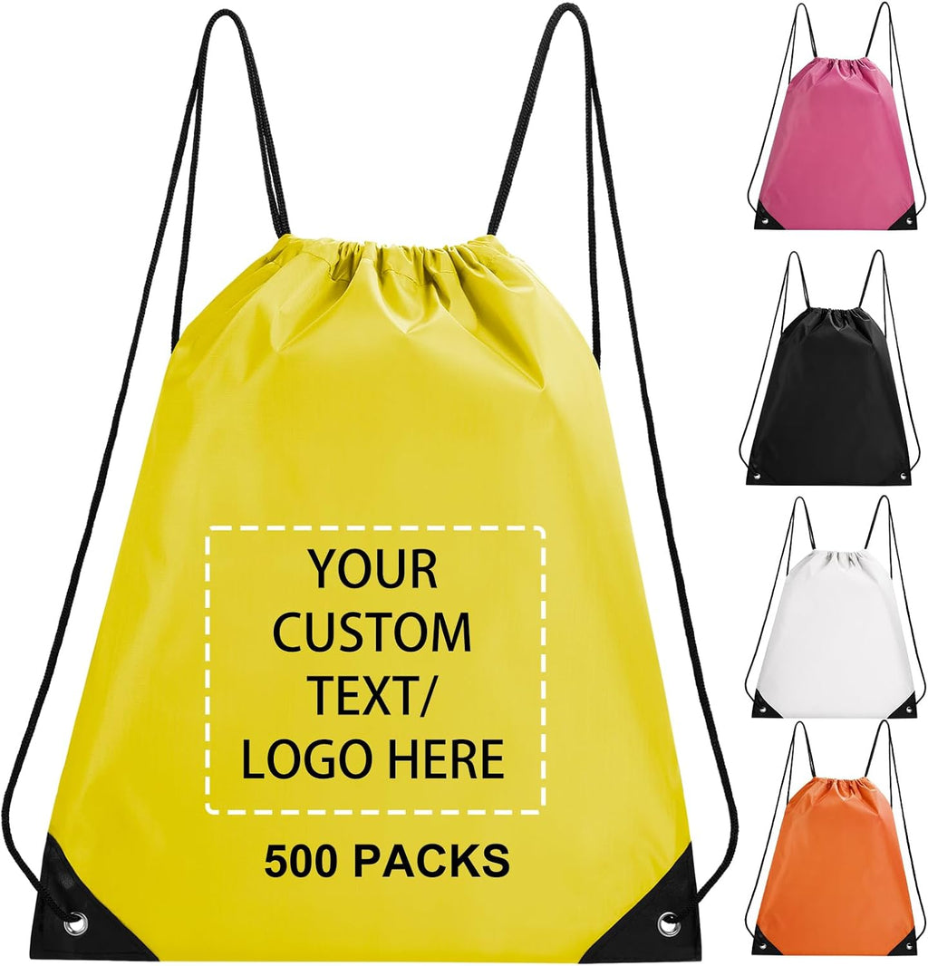 Fyore Custom Drawstring Bags with Logo, 500 Pack Bulk Personalized String Backpacks for Gym, Sports Events, Travel, Daily Use, and Business Promotions