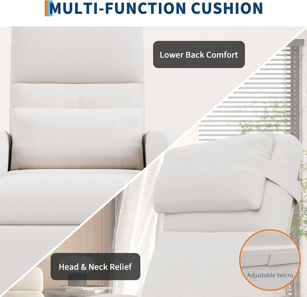 Towallmark Power Recliner Chair with Electric Adjustable Back, USB Port & Side Pockets, Single Overstuffed Recliner Chair for Living Room, Bedroom, or Home Theater, Beige White