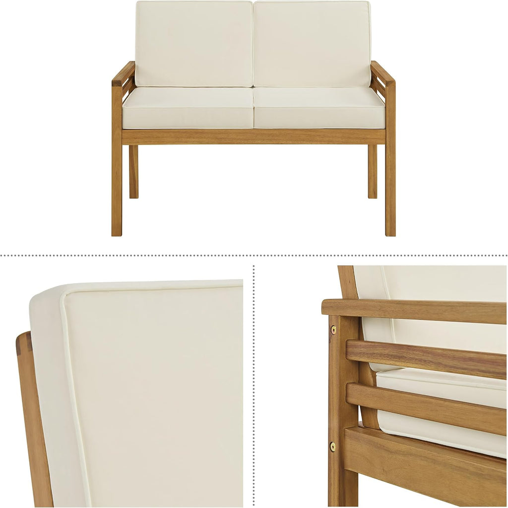 Alaterre Furniture, Okemo Outdoor Couch - Weather-Resistant 2-Person Loveseat with Acacia Wood Frame and Cushions - for Patio, Deck, Pool or Sunroom