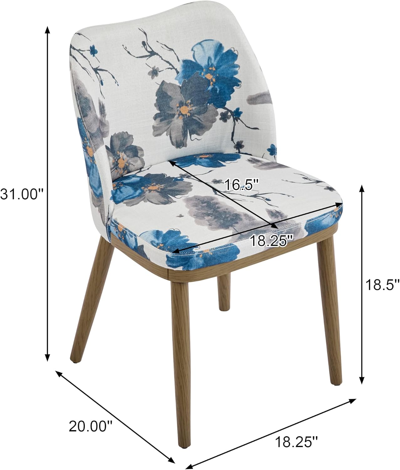 Christopher Knight Home Ringo Modern Fabric Upholstered Dining Chairs Set of 2, Wooden Dining Room Armless Chair, Curved Backrest Kitchen Side Chair, Brown+Blue+White