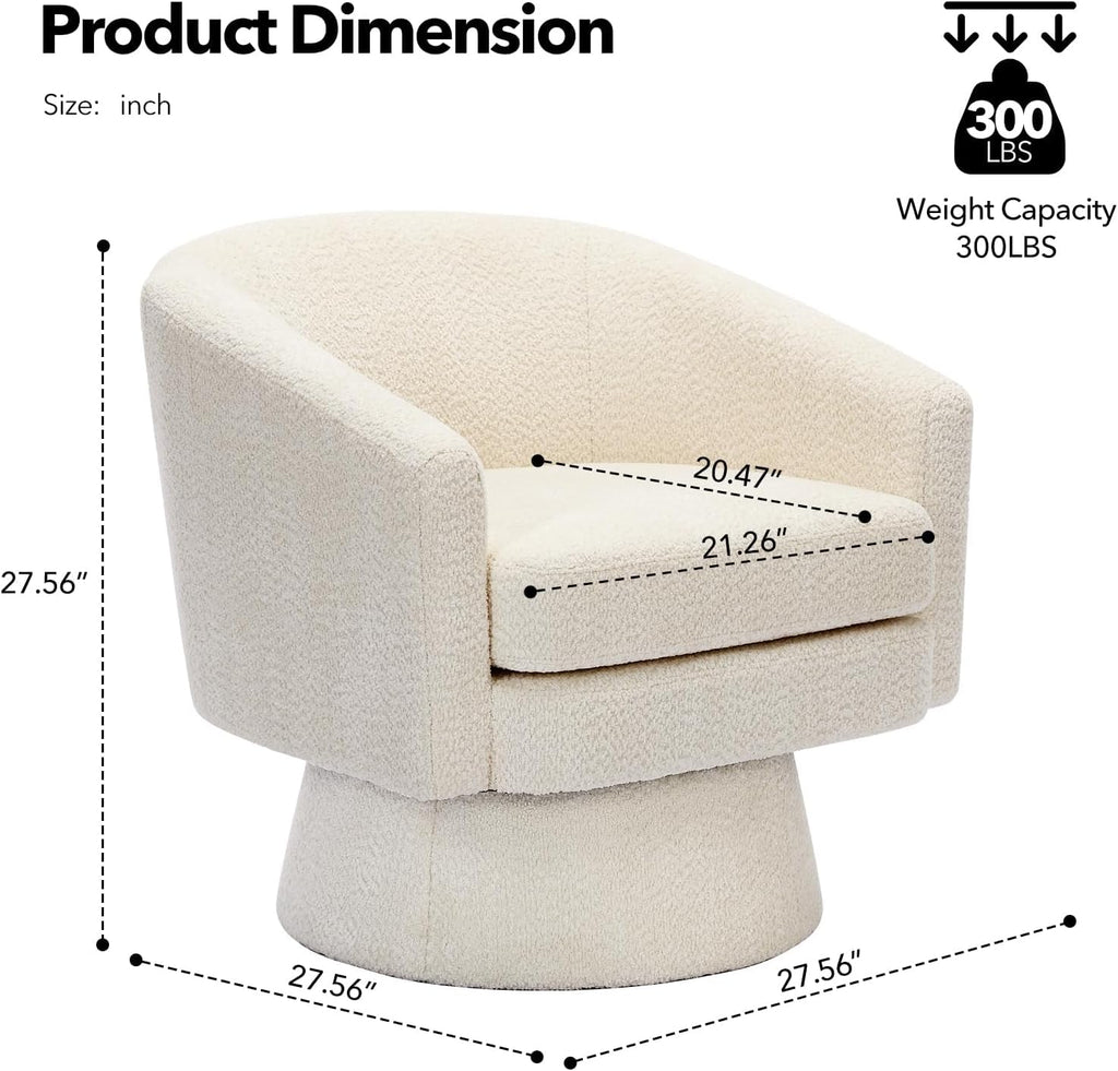 360° Swivel Barrel Accent Chair, Modern Chenille Upholstered Armchair with Curved Back, Soft Cushion & Arms, Wooden Frame, Storage Pocket, Comfy Reading Lounge Chair for Living Room, Bedroom, Office