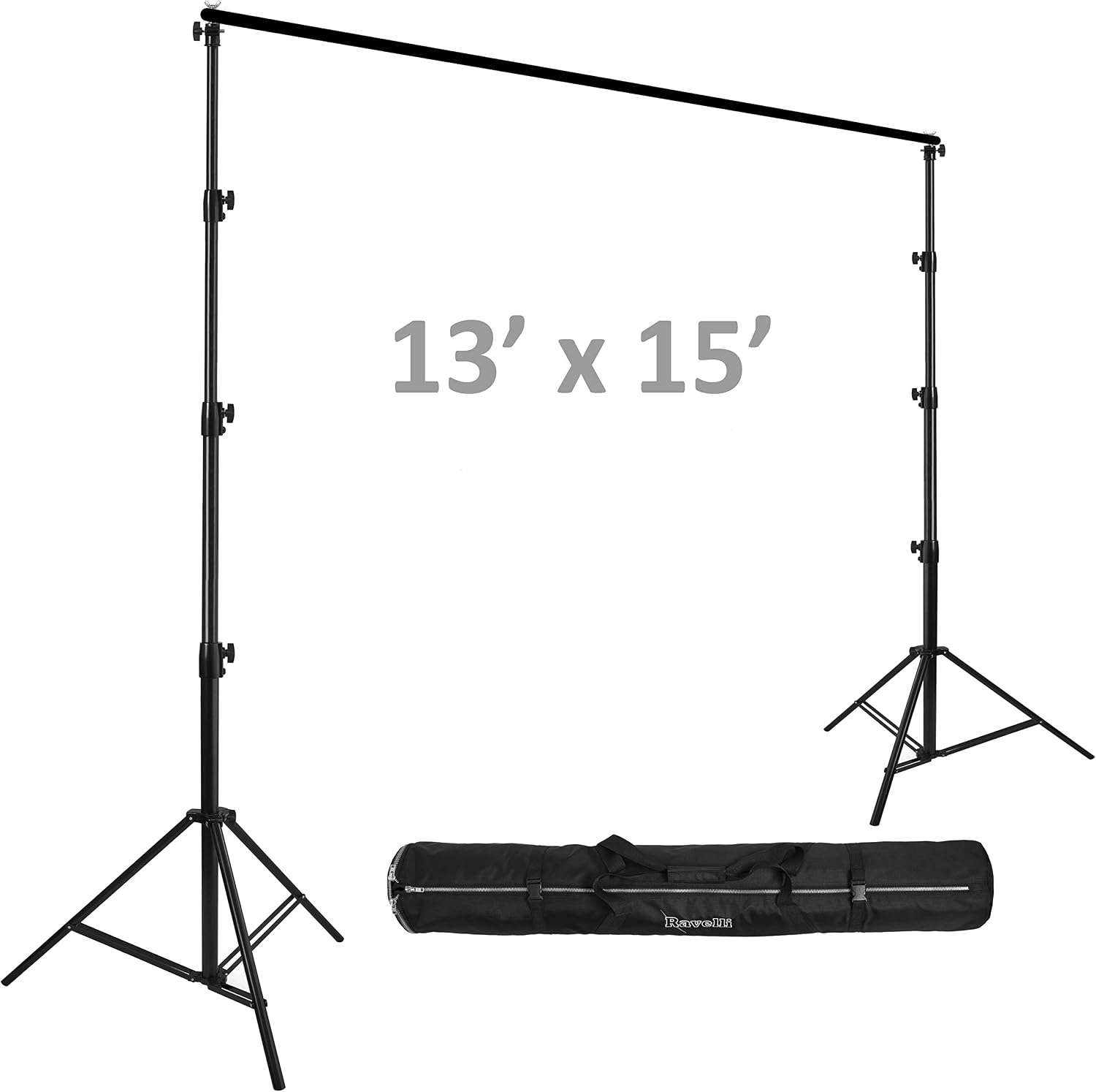 Ravelli ABSL Heavy Duty Photo Video Backdrop Stand Extra Large at 13' Tall and 15' Wide Also can be Dual Air Cushioned 13' Light Stands or use for Banner, Balloon Arch, Projector Screen, Room Divider