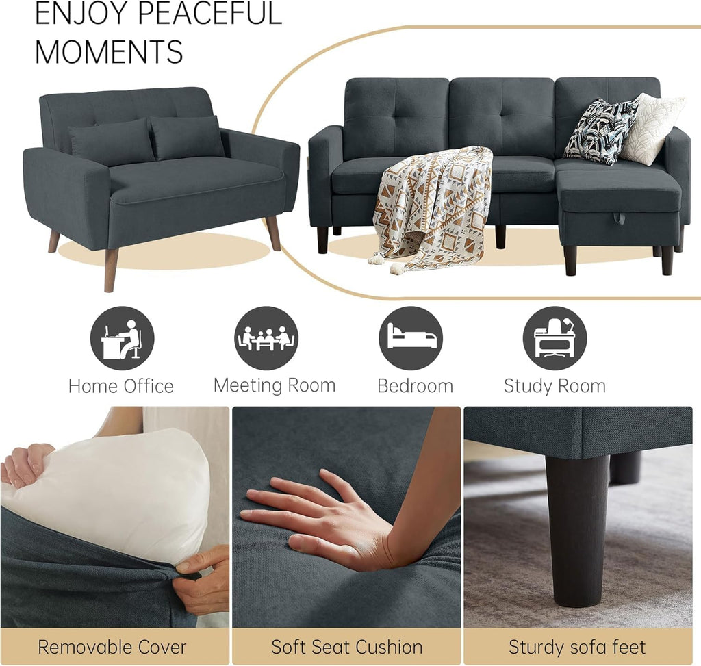 2 Piece Comfy Couch Set, 3 Seater & 2-Seater Sofa and Loveseat Set with Ottoman, Modern Sofa Sets for Living Room/Apartment/Office, Dark Grey