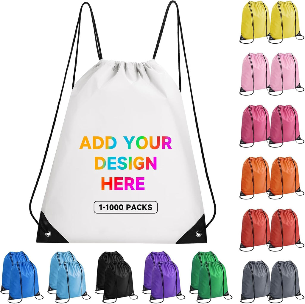 100 Pack Custom Drawstring Bags–Personalized LOGO/text Drawstring Backpack for Sports–Draw String Back Bag for Travel Beach Party Daily Use(White)