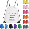 100 Pack Custom Drawstring Bags–Personalized LOGO/text Drawstring Backpack for Sports–Draw String Back Bag for Travel Beach Party Daily Use(White)