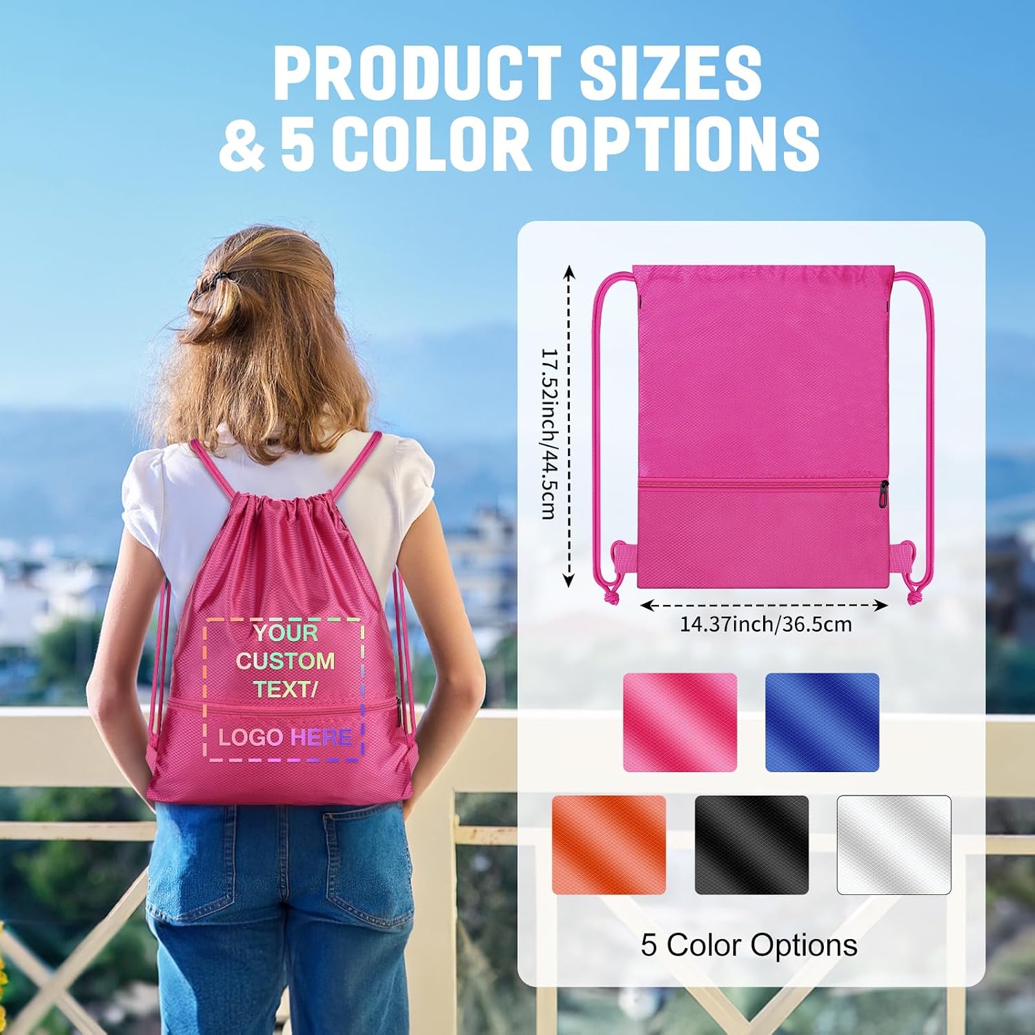 100 Pack Custom Drawstring Bags Bulk, Personalized Drawstring Backpacks with Initials Name for Sports, Draw String Back Bag for Travel Beach Dance Gymnastics Climb Trip Party Daily Use