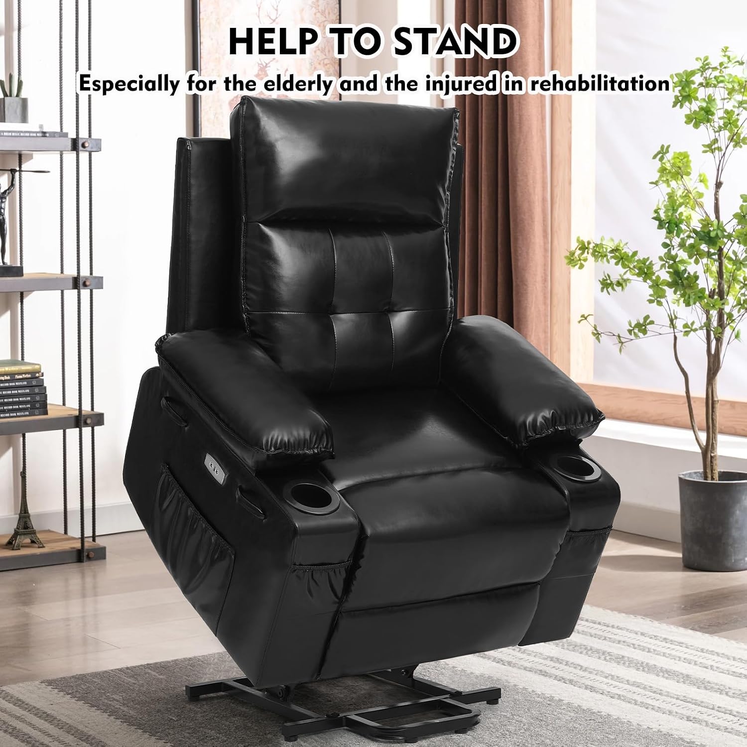 Polar Aurora Power Lift Chair for Elderly,Electric Recliner Chair with Vibrating Massage & Heating,Living Room Chair with Thickened armrest,USB Ports,2 Cup Holders