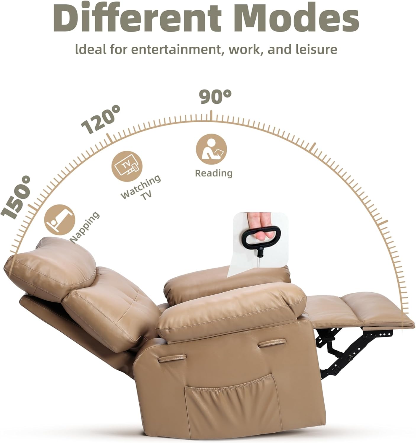 GarveeHome Recliner Chairs, Classic Manual Leather Recliner, Home Theater Seating with Lumbar & Arms Support for Living Room, Bedroom and Nursery - Coffee (Tan, Oversized)