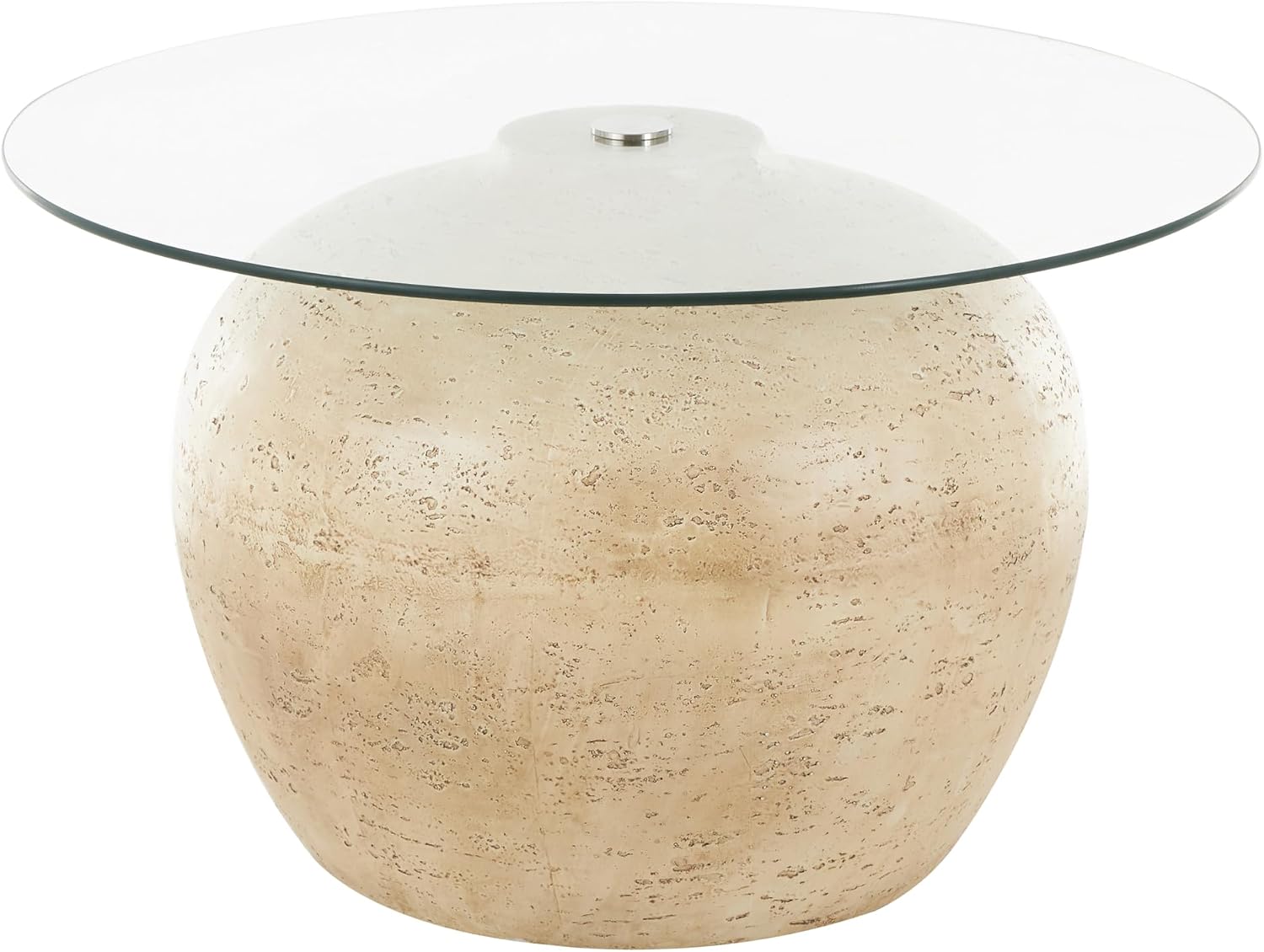 Deco 79 Resin Living Room Coffee Table Wide Table with Glass Tabletop, Center Table 30' x 30' x 18', Beige