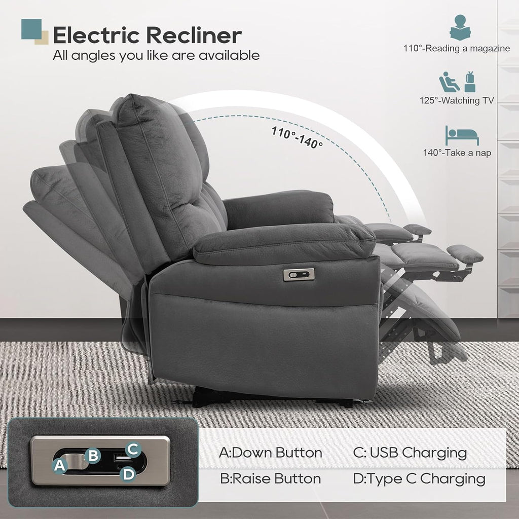 Reclining Sofa, Power Reclining Sofa with Drop-Down Table & Cup Holders, Modern 3 Seat Power Reclining Couch, Wall Hugger Sofa Recliner for Living Room Furniture Sets(Dark Gray) | Console