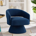 GDFStudio Swivel Barrel Chair Accent Arm Chair for Living Room Upholstered Velvet Round Reading Armchair Modern 360 Degree Comfy Swivel Chair with Open Backrest for Bedroom Office, Navy Blue