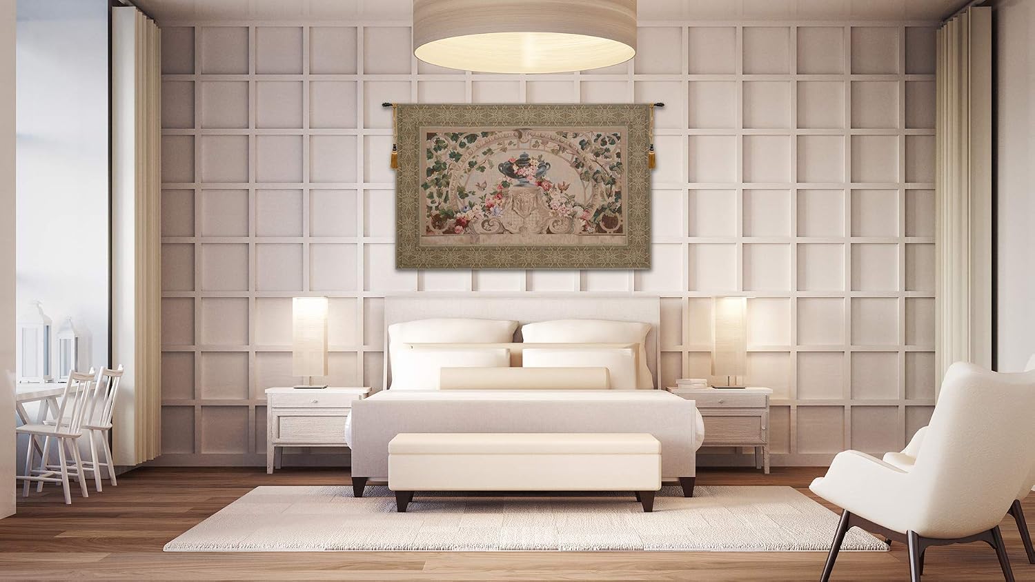 Charlotte Home Furnishings Inc. Beauvais III With Border French Tapestry Wall Hanging, 58 X 44 Inch, Viscose Cotton And Polyester Blend Wall Art, Perfect For Home Decor And Wall Decor