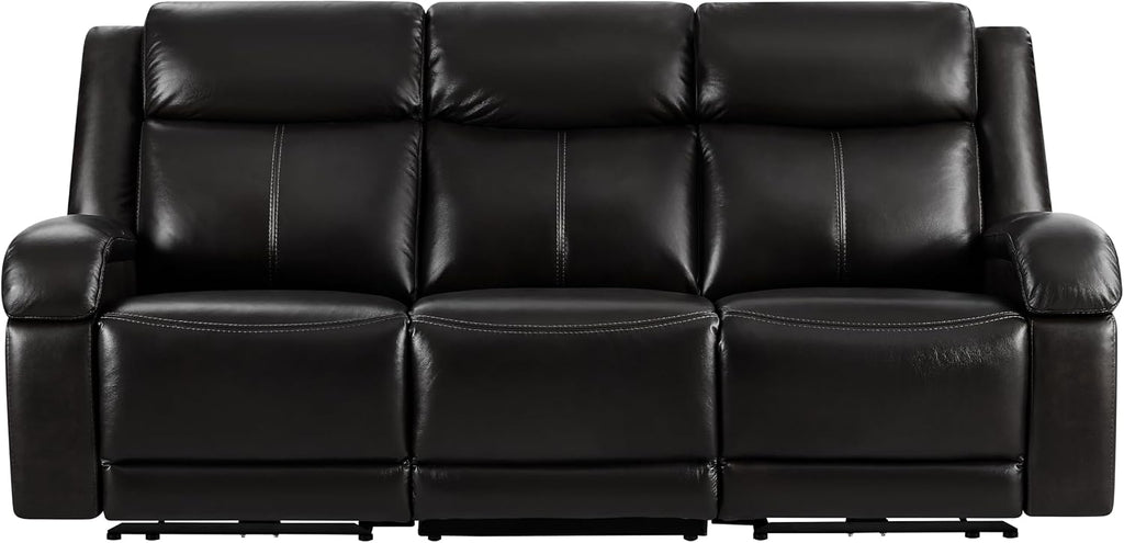 Watson & Whitely Genuine Leather Power Recliner Sofa, 3 Seater Wall Hugger Reclining Sofas with Power Headrest, USB & TypeC Ports, Electric Recliner Couch Set for Living Room, Black