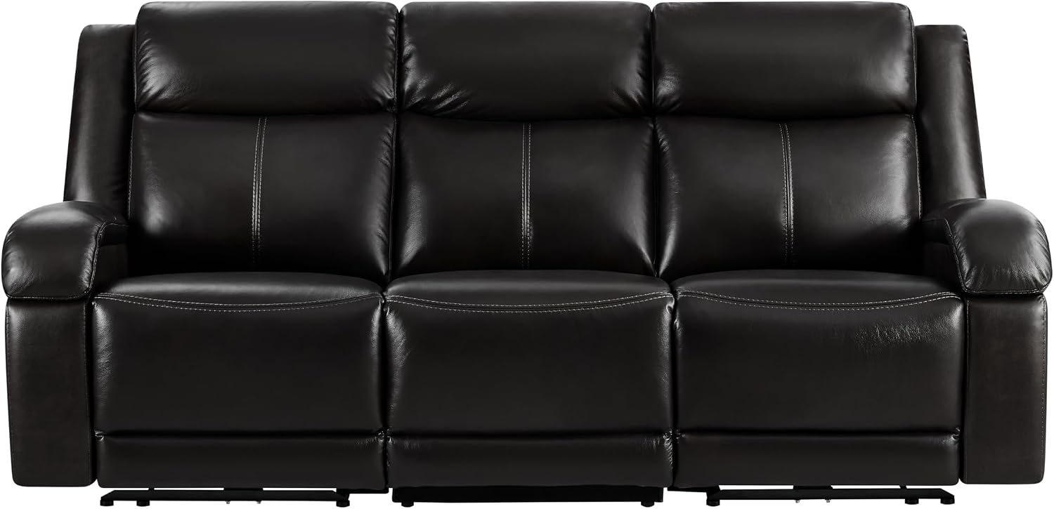 Watson & Whitely Genuine Leather Power Recliner Sofa, 3 Seater Wall Hugger Reclining Sofas with Power Headrest, USB & TypeC Ports, Electric Recliner Couch Set for Living Room, Black
