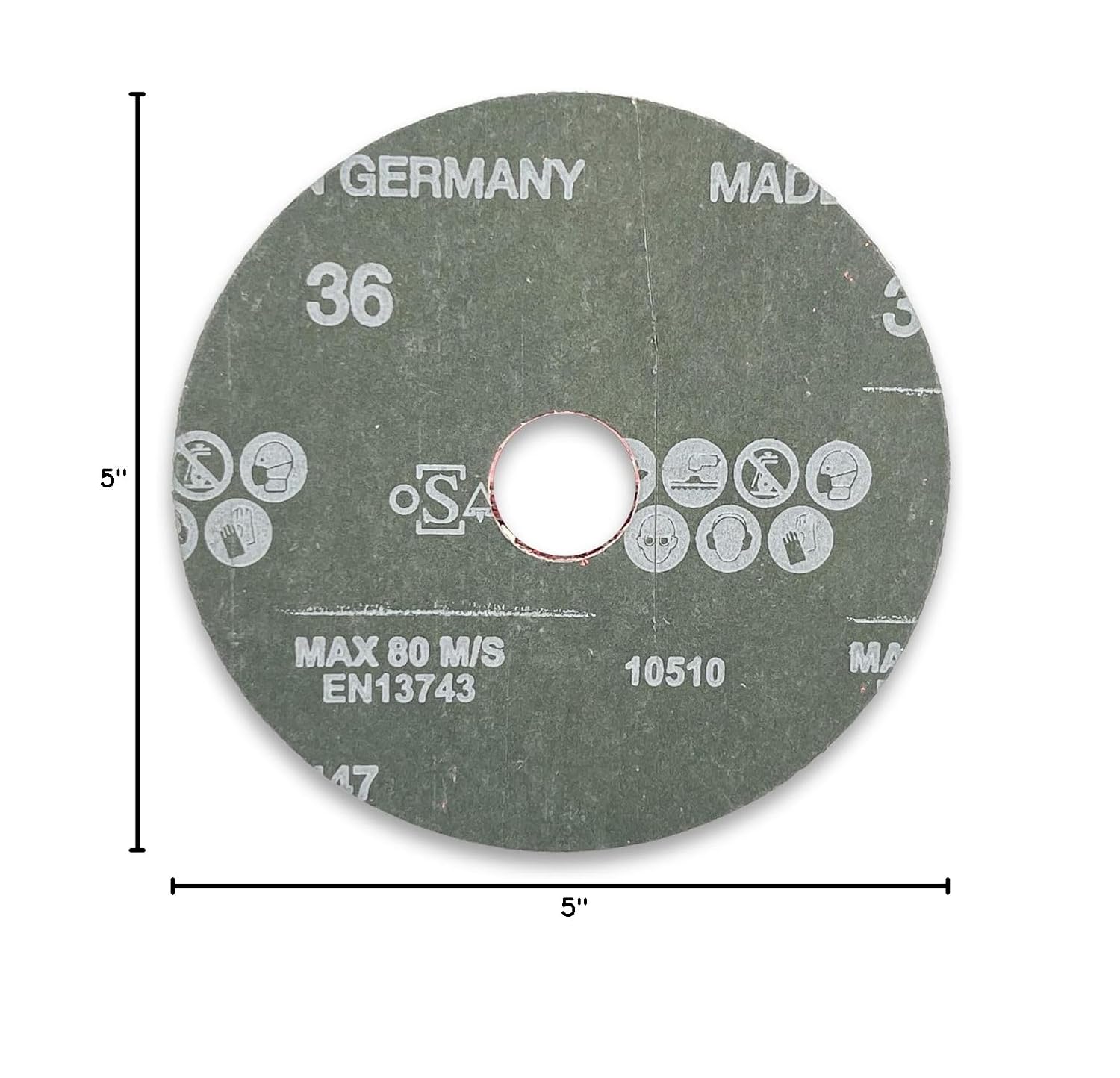 VSM 149549 Resin Fiber Disc, Red, Coarse Grade, Fiber Backing, Ceramic Plus, 24 Grit, 5' X 7/8' Arbor Hole, Pack of 50