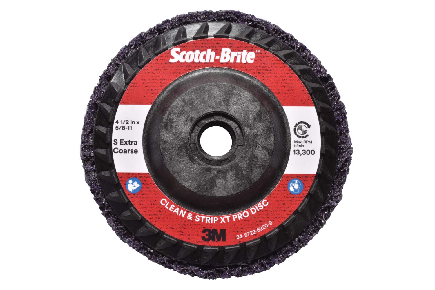 3M Scotch-Brite Clean and Strip XT Pro Disc, XO-DC, SiC Extra Coarse, 4 in x 1/4 in, Pack of 10, Silicon Carbide Cuts Aggressively and Leaves a Fine Finish, Resists Loading, Purple