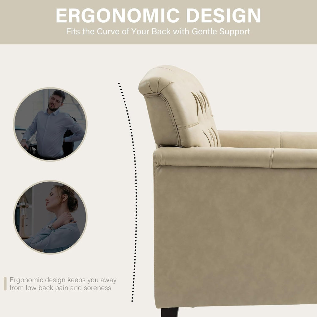 Lumibee Faux Leather Armchairs, Contemporary Accent Chairs Set of 2 with Nailhead Trims & Wood Legs for Living Room, Upholstered Comfy Arm Chairs for Office,Bedroom-Beige