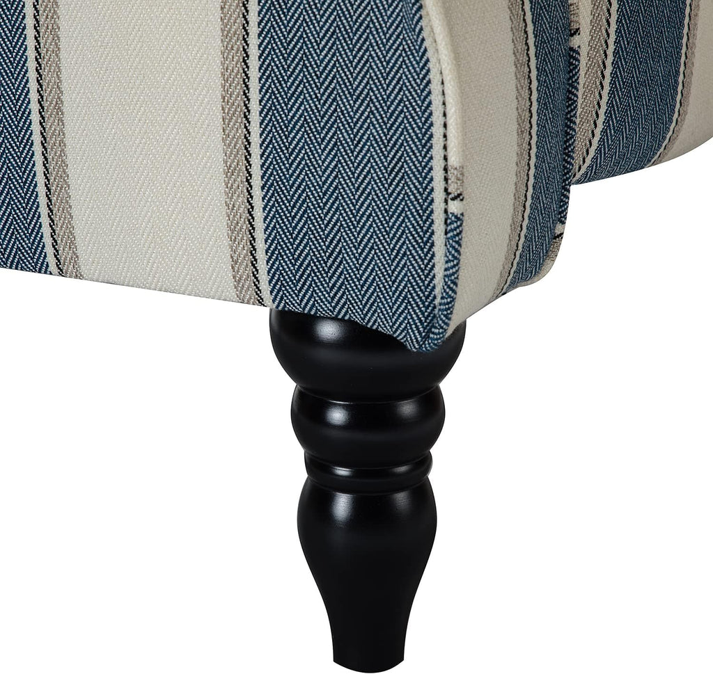 HULALA HOME Upholstered Wingback Recliner Chair, Small Adjustable Footrest Push Back Single Reclining Sofa, Mid Century Modern Lounge Armchair for Living Room, Bedroom, Reading/Stripe Navy