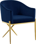 Meridian Furniture Xavier Collection Modern | Contemporary Velvet Upholstered Dining Chair with Sturdy Steel X Shaped Legs, 25.5' W x 24.5' D x 31.5' H, Navy