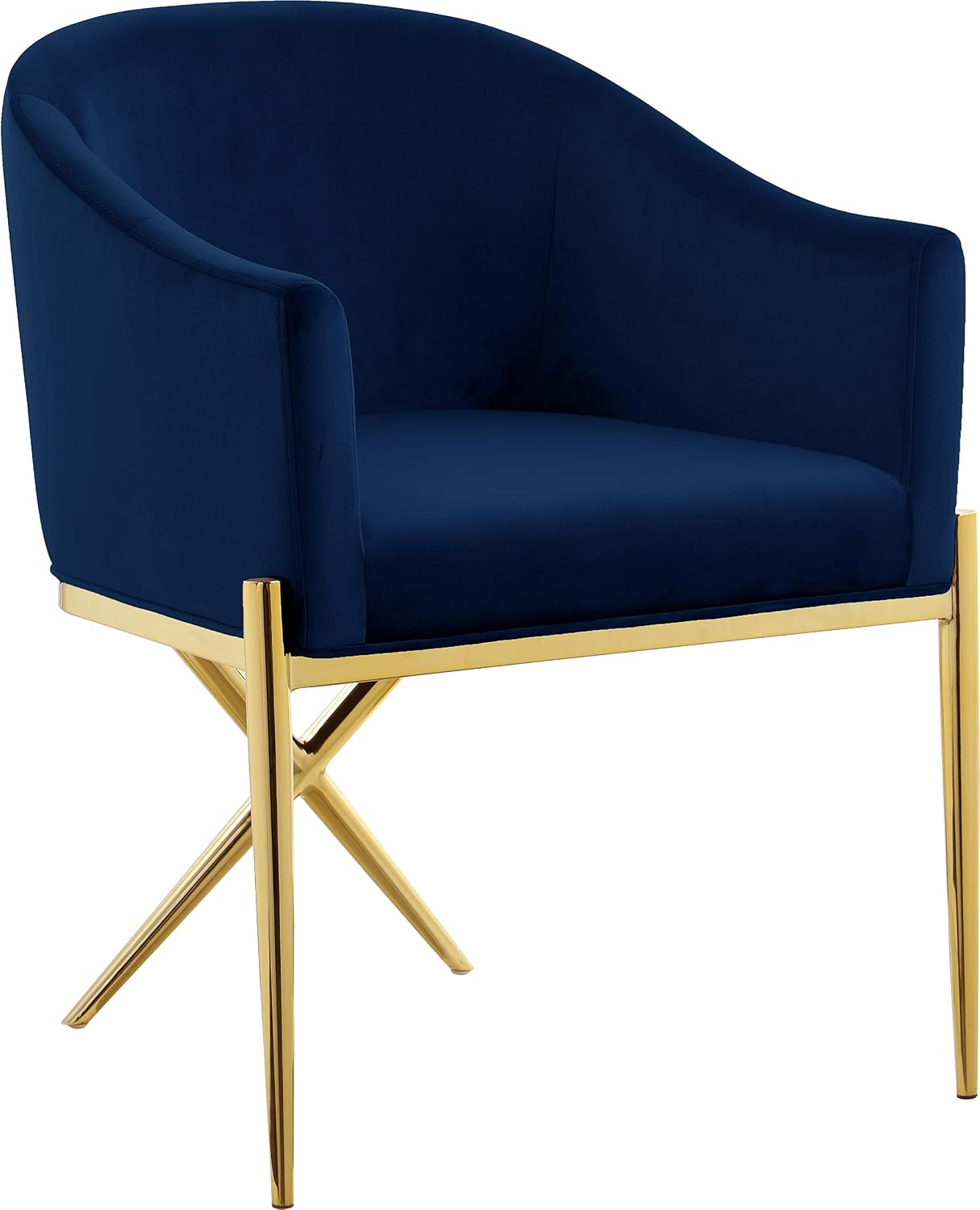 Meridian Furniture Xavier Collection Modern | Contemporary Velvet Upholstered Dining Chair with Sturdy Steel X Shaped Legs, 25.5' W x 24.5' D x 31.5' H, Navy