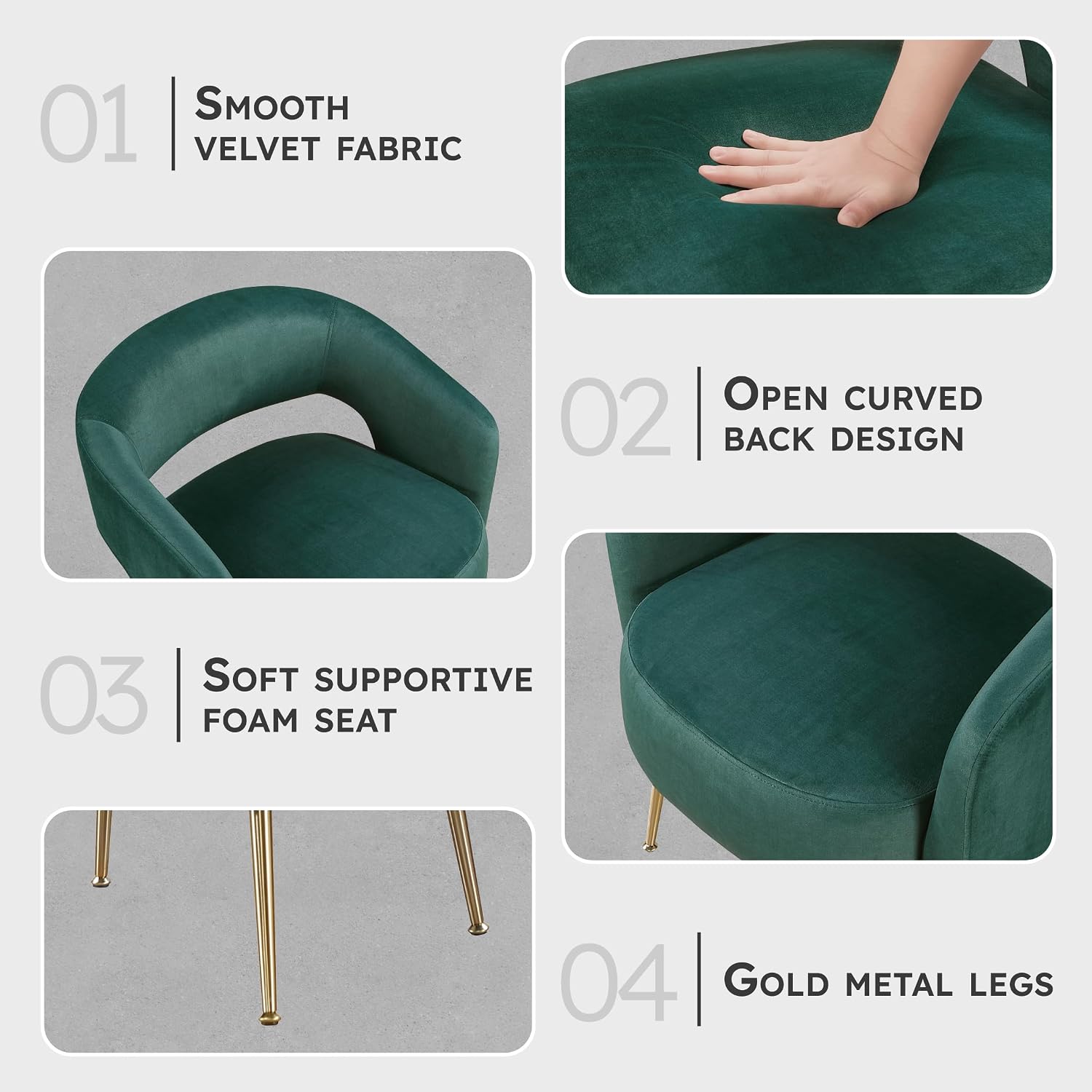 Lexicon Mid-Century Modern Velvet Accent Chair with Open Back, Gold Metal Legs, Upholstered Curved Barrel Armchair for Living Room/Bedroom/Office, Easy Assembly, Dark Green