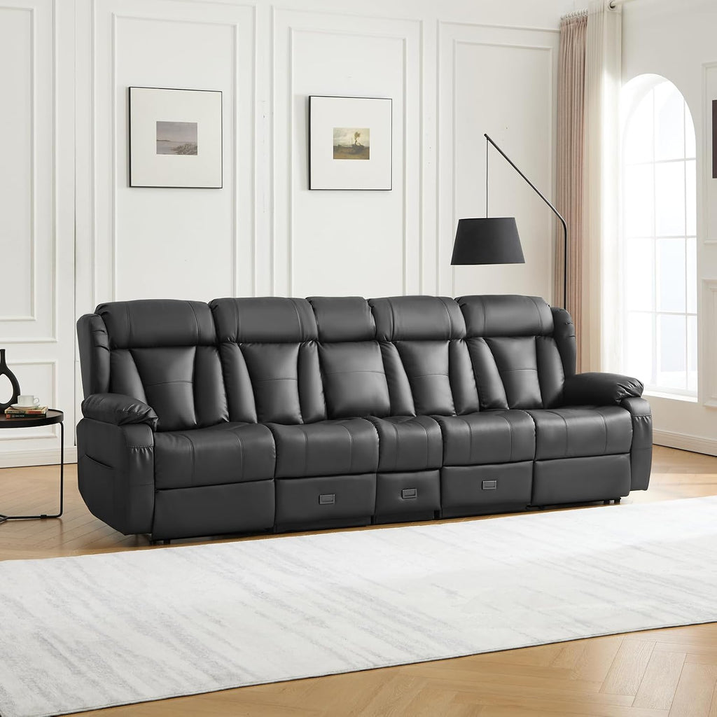 Loveseat Recliner Sofa,4 Seater Recliner Couch, Manual Reclining Loveseat with Console for Living Room, Home Theater Seating with AC/USB C/USB Ports Drawer Cup Holder (Black, 4 Seater + Console)