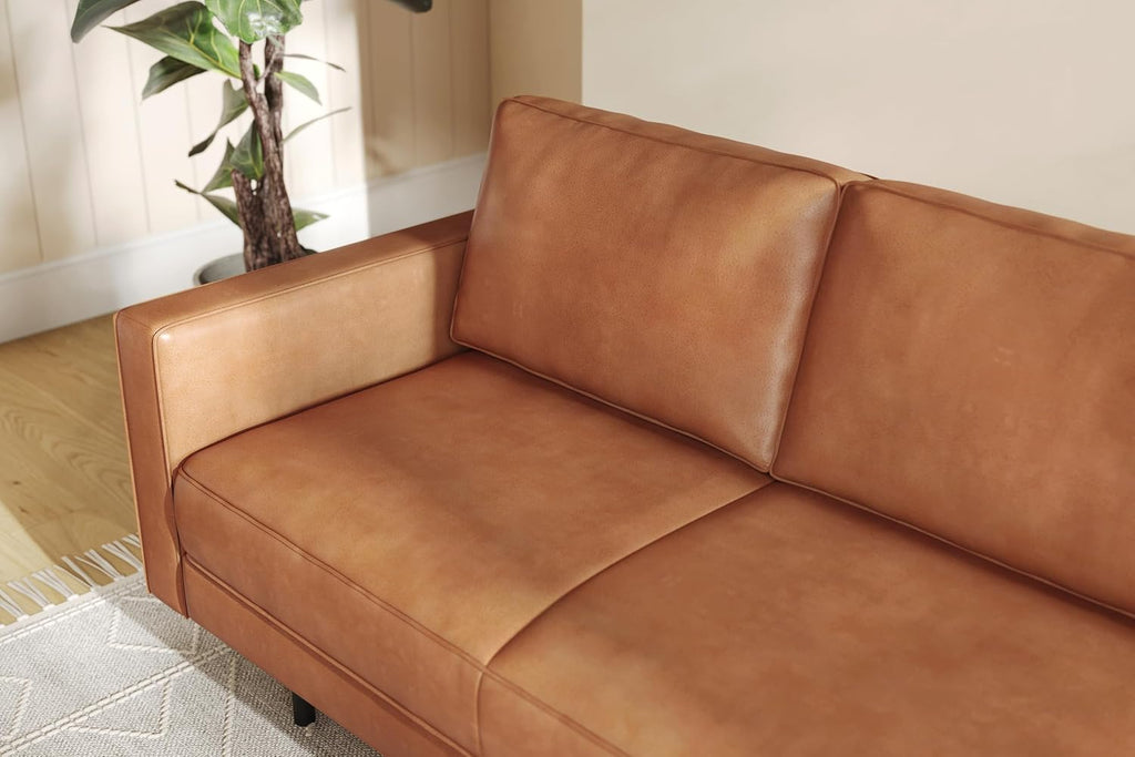 Valencia Varese 90' Full Leather Couch Cognac Tan Brown- Italian Nappa Leather Modern Cloud Couch for Living Room/Apartment Furniture