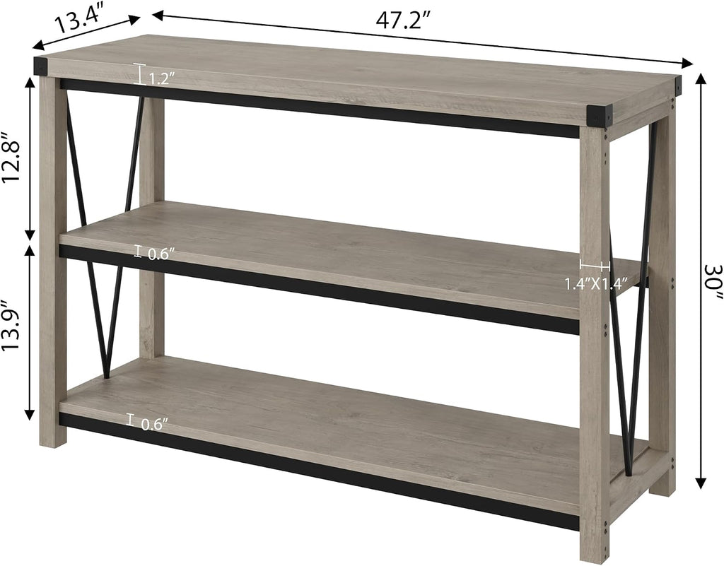 GAOMON Farmhouse Entryway Table,47 Inch Narrow Long Console Table with Storage, 3 Tier Wood Console Table for Living Room, Behind Couch Table, Hallway Table for Foyer, Entryway Furniture-Grey