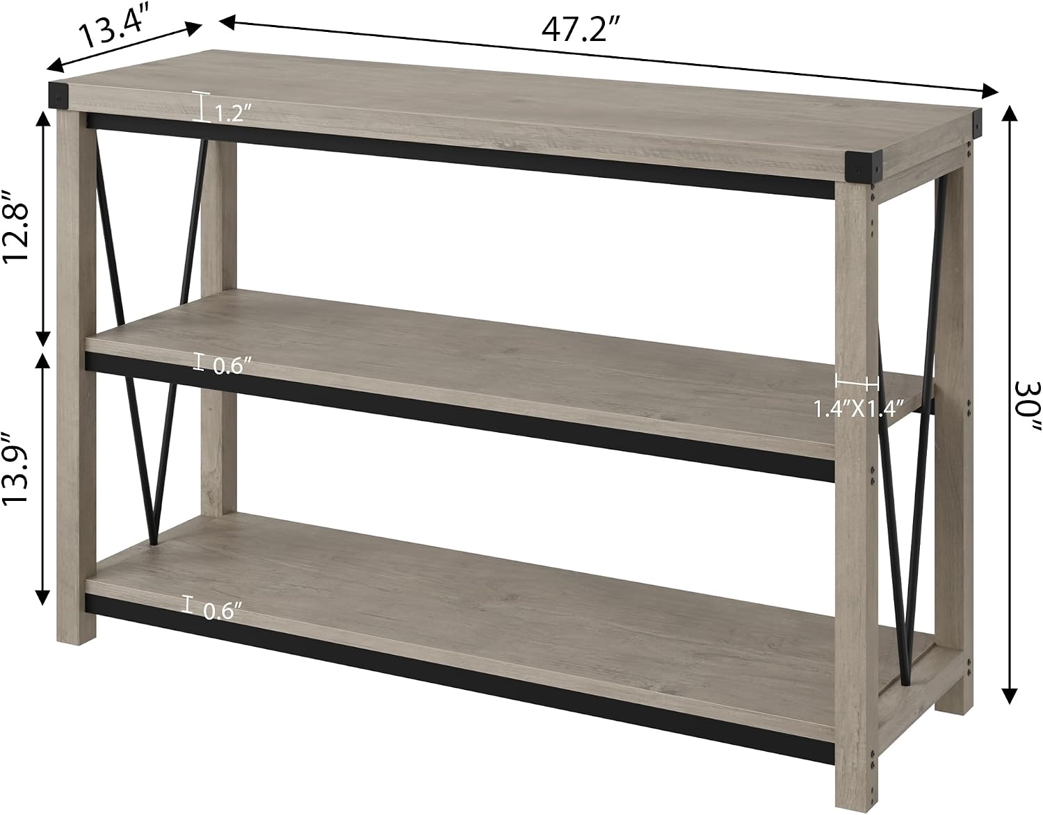 GAOMON Farmhouse Entryway Table,47 Inch Narrow Long Console Table with Storage, 3 Tier Wood Console Table for Living Room, Behind Couch Table, Hallway Table for Foyer, Entryway Furniture-Grey
