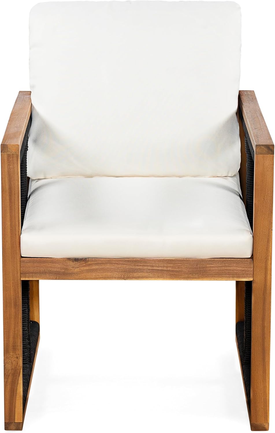 Christopher Knight Home Kiaya Outdoor Dining Chairs Set of 2 with Rope-Wrapped Accents, Acacia Wood Patio Dining Room Chair with Seat and Back Cushions, Comfy Outdoor Chairs Set of 2, Cream+Teak+Black
