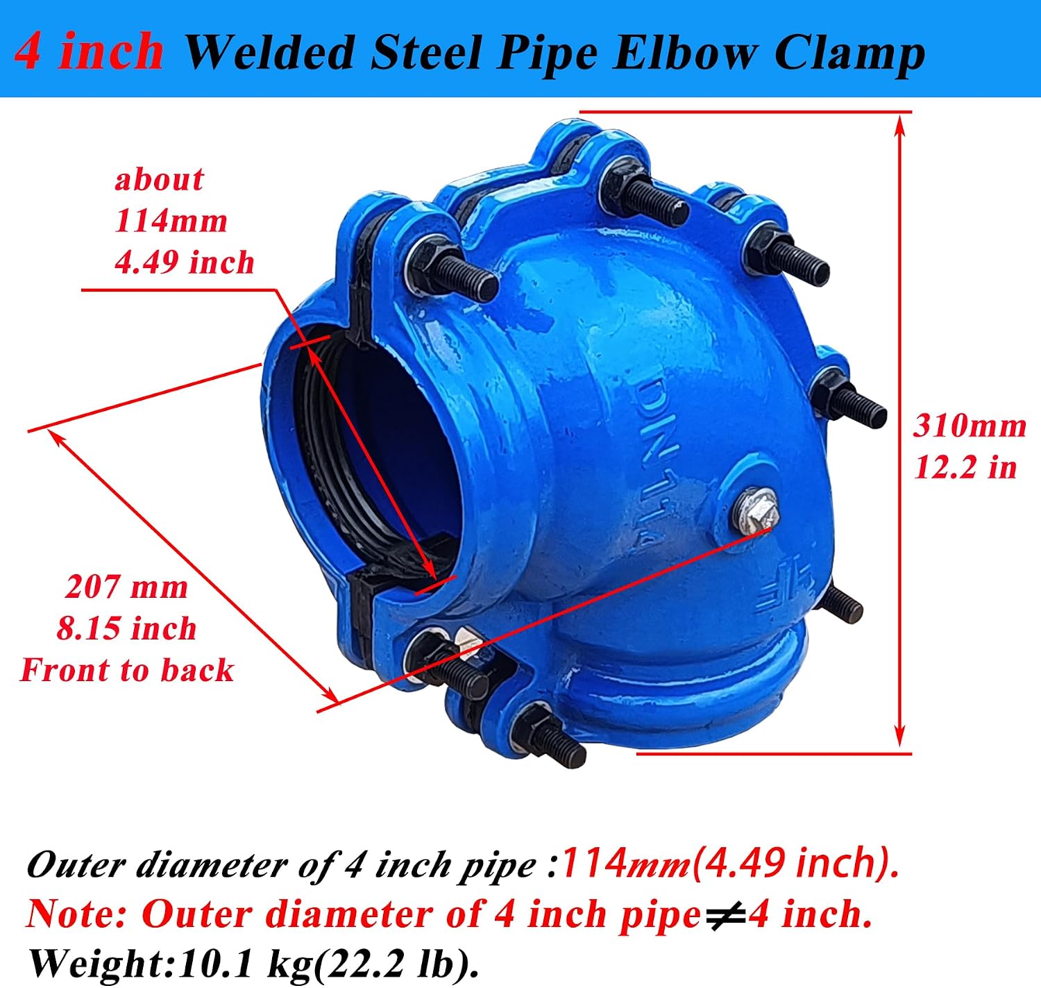 Pipe Repair Clamp For 4 Inch Welded Steel Pipe Elbow(Outer Diameter of the Pipe and Elbow are about 4.49 inch),90 Degree Elbow Leak Sealer,Long Radius,Only Suitable for Welded Steel Pipes