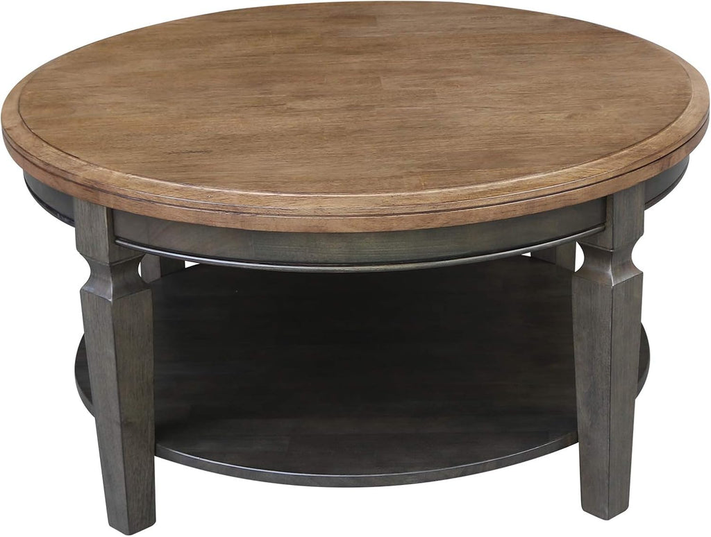 IC INTERNATIONAL CONCEPTS Vista Solid Wood Round Coffee Table in Hickory/Washed Coal