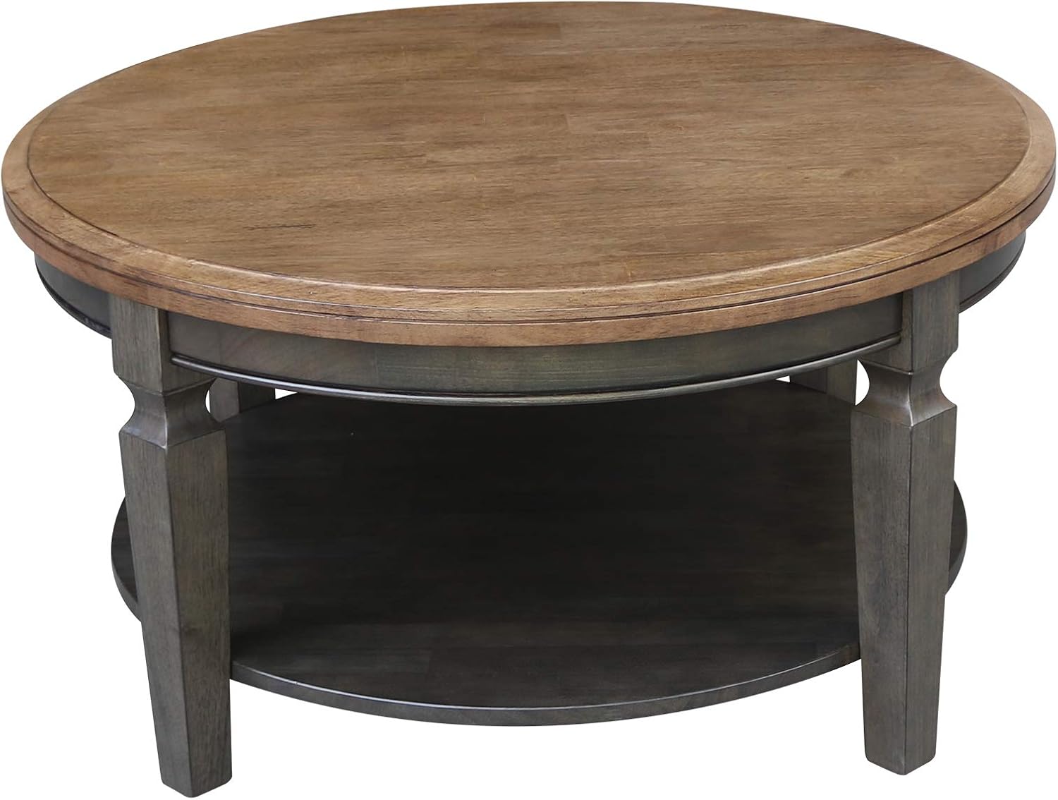 IC INTERNATIONAL CONCEPTS Vista Solid Wood Round Coffee Table in Hickory/Washed Coal