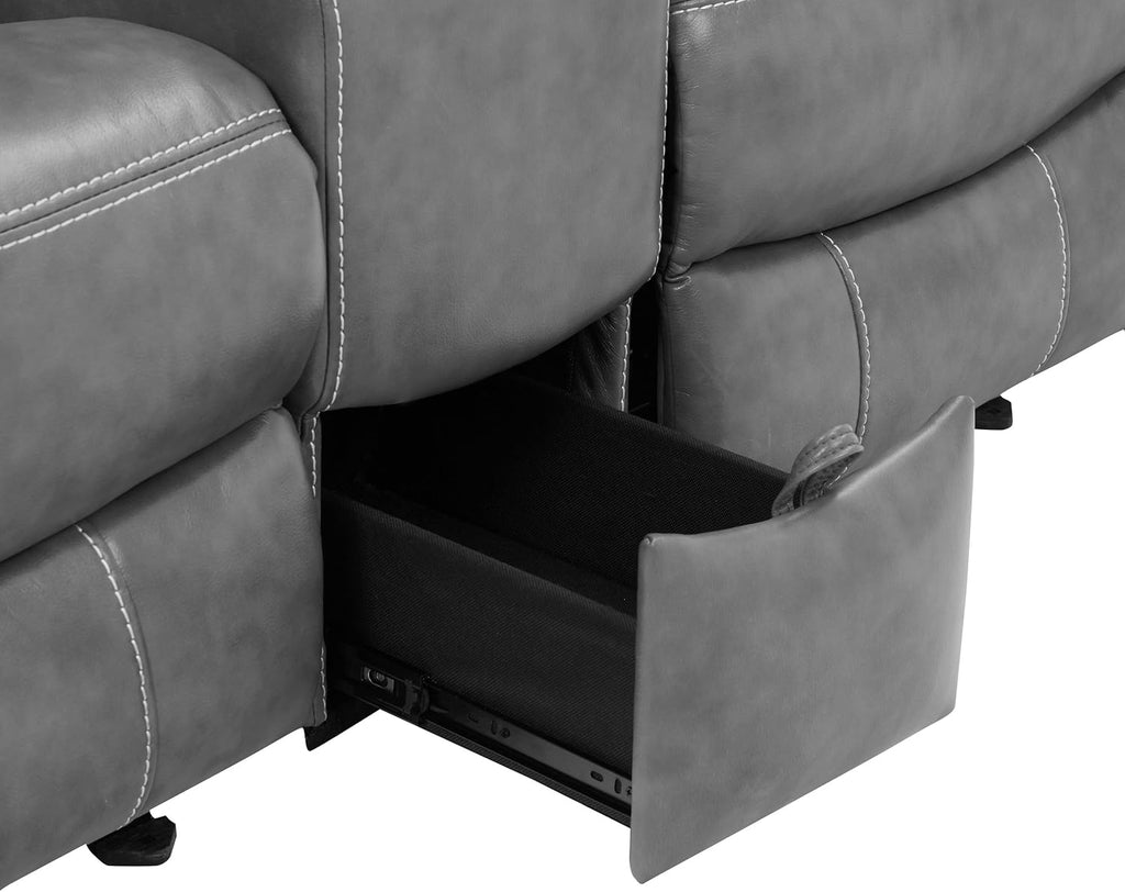 Coaster Home Furnishings - Conrad - Faux Leather Upholstered Padded Arm Glider Loveseat with Cup Holders, USB Port, Storage Drawer, and Power Outlet - Living Room & Home Theater - Gray - 650355