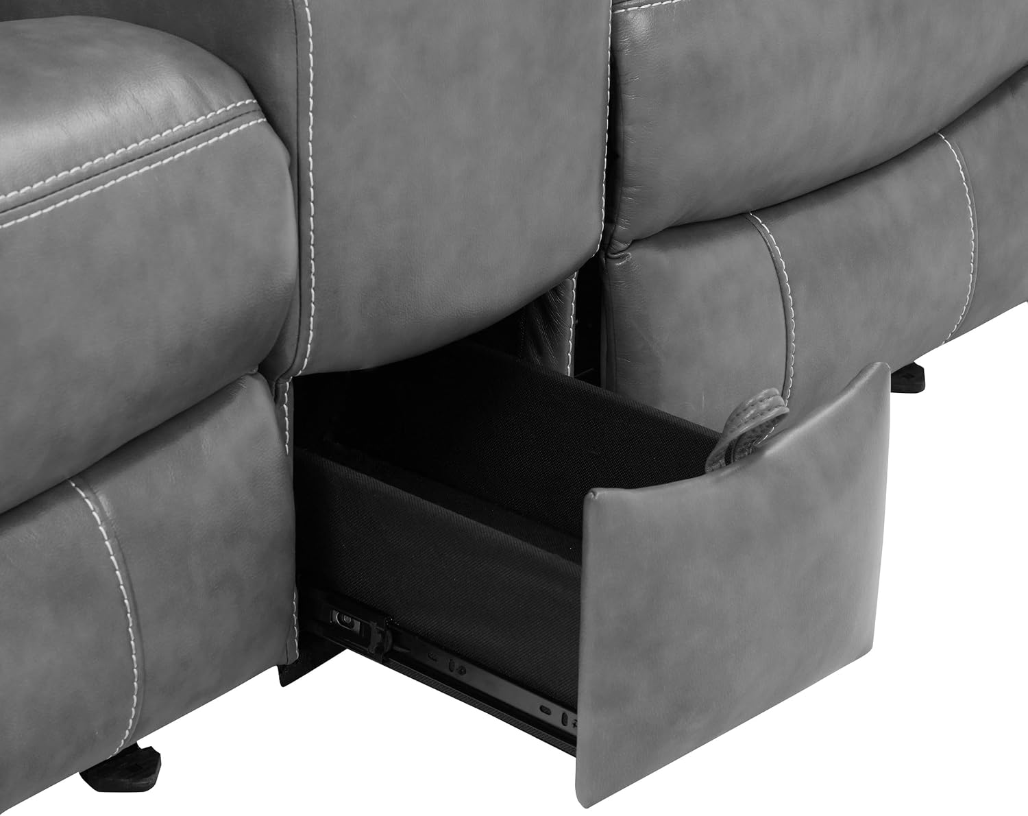 Coaster Home Furnishings - Conrad - Faux Leather Upholstered Padded Arm Glider Loveseat with Cup Holders, USB Port, Storage Drawer, and Power Outlet - Living Room & Home Theater - Gray - 650355