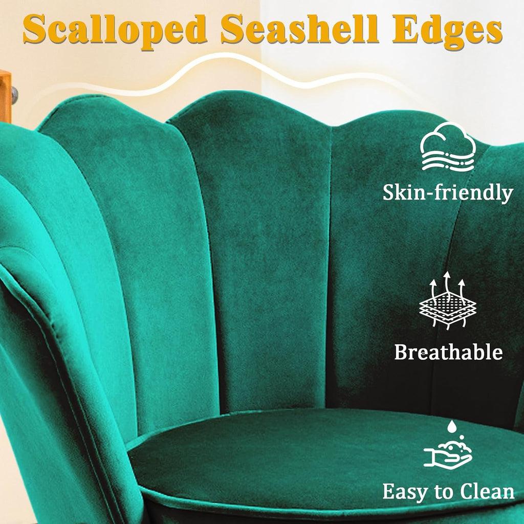 Czlolo Accent Chairs Set of 2 for Living Room, Velvet Upholstered Makeup Room Vanity Chair with Back, Golden Metal Legs Small Accent Side Chair for Bedroom, Cloud Chair Set, 2 Pcs Emerald Green
