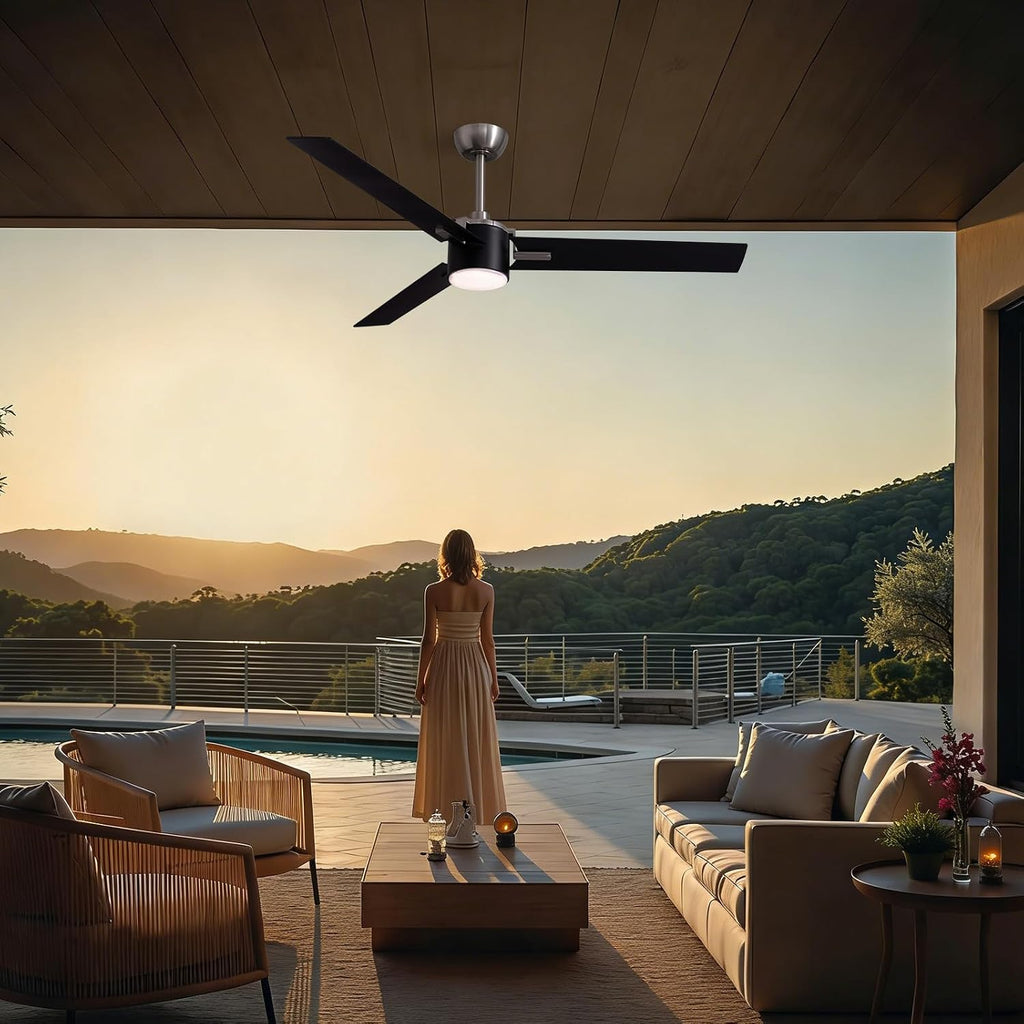 56 Inch Black Ceiling Fans with Lights, Reversible Quiet DC Motor, Modern Ceiling Fan with Light and Remote, Indoor/Outdoor Use