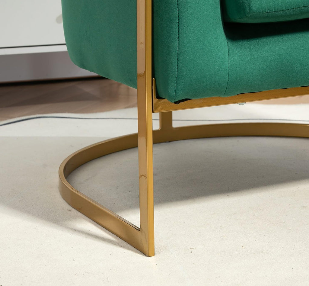 Container Furniture Direct Velvet Modern Accent Armchair - Luxury Gold Frame | Versatile Seating for Living Room, Bedroom, Office, Green