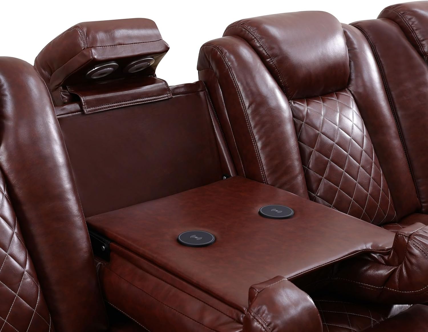 Reclining Sectional, Power Sectional Couch, Leather Sofa Set for Living Room, Comfy Home Theater Seating with USB 2.0 Charging Ports, LED Light Strips, Fold-Down Table & Cupholders (Red, 3-Piece)