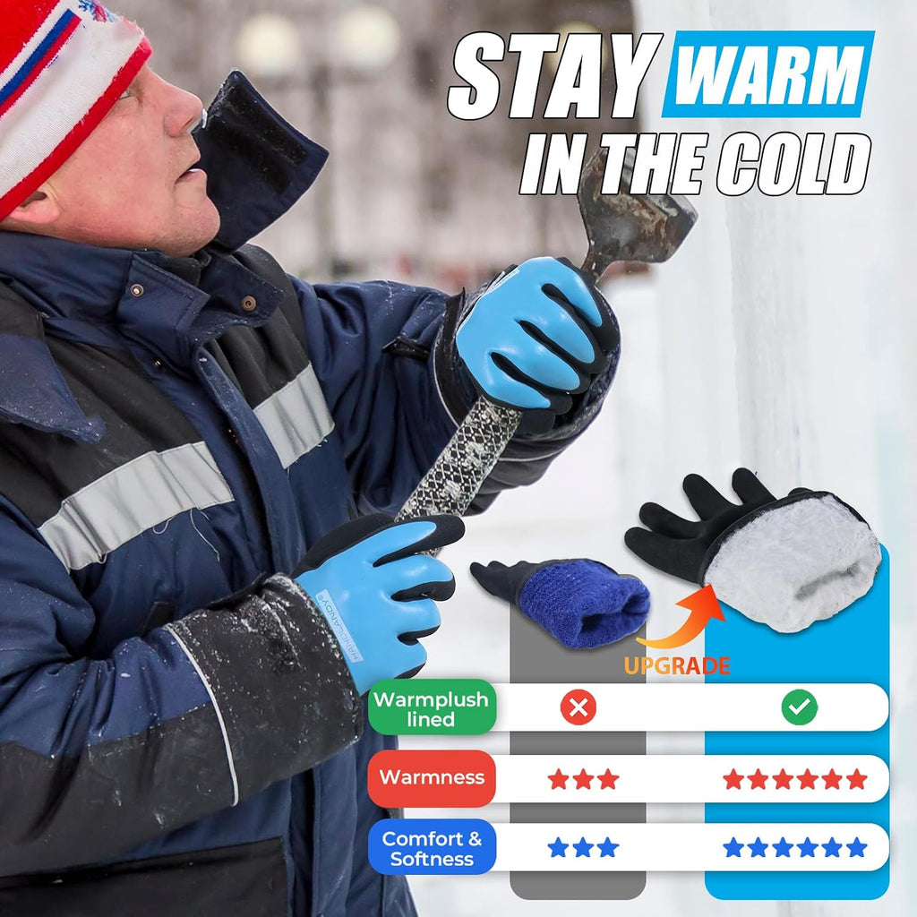 HANDLANDY 2 Pairs Waterproof Work Gloves for Cold Weather, Insulated Winter Freezer Work Gloves with Grip for Men & Women
